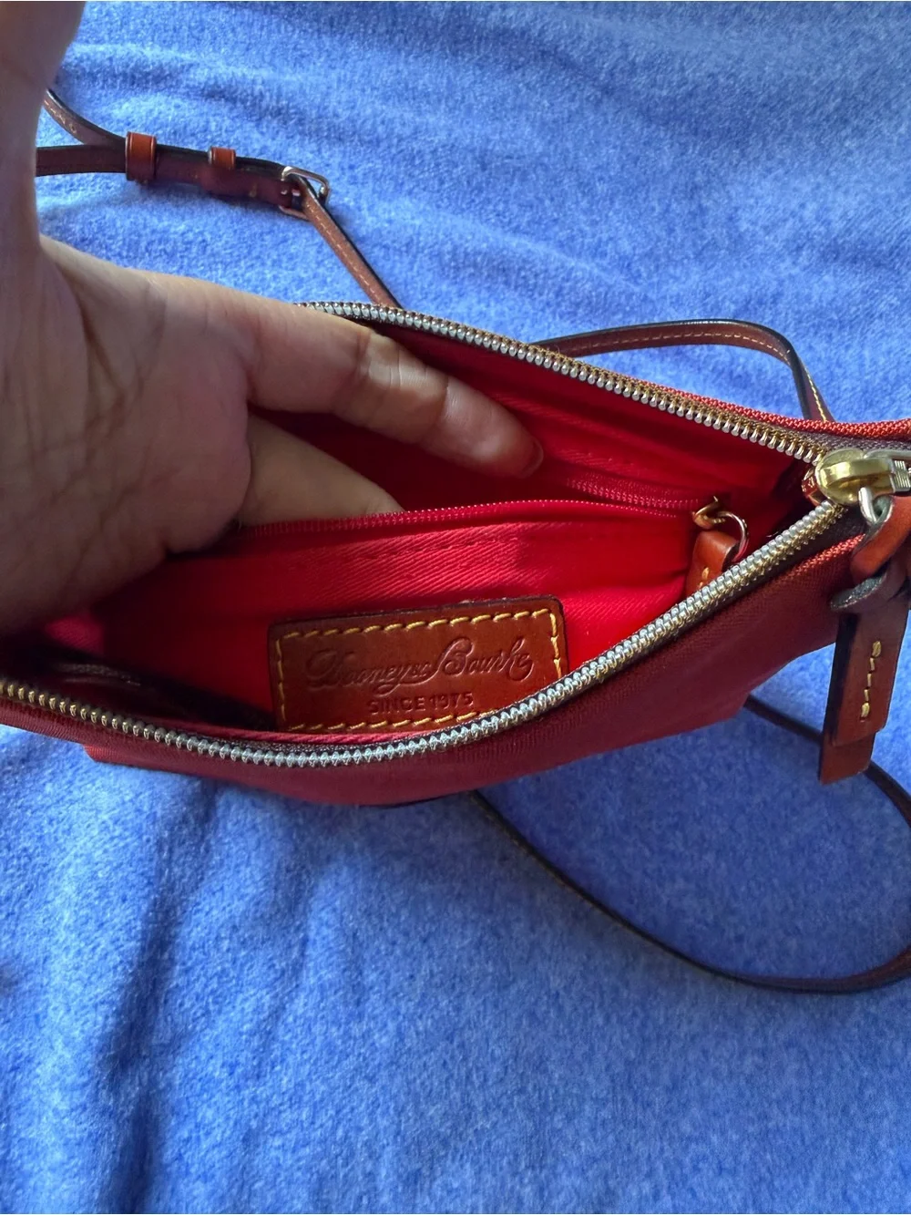 Dooney & Bourke Red Nylon Tote with Leather Logo Patch